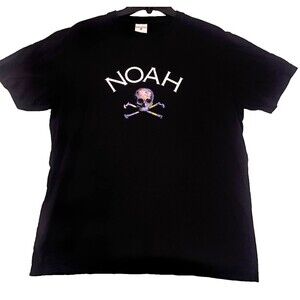 NOAH Men’s Medium Black Graphic T-Shirt Skull & Crossed Bats Vertical Logo